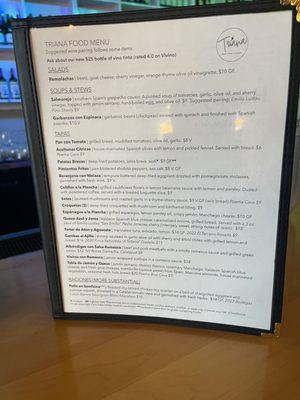 Tapas menu