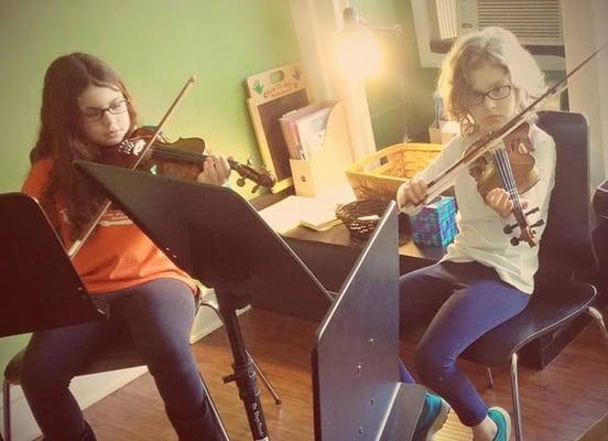 Violin class! Our small classes are divided by age and playing experience, creating an incredible musical experience for all.