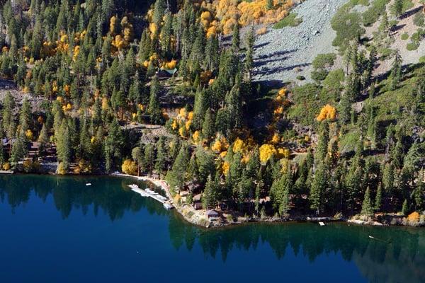 A fall aerial view of Stanford Sierra