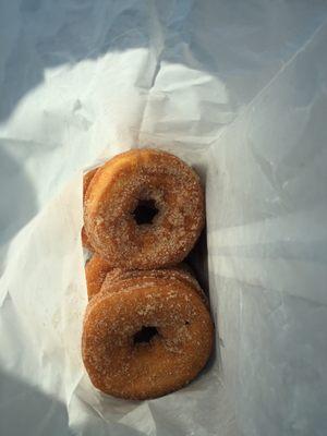 Apple cider donuts hot out of the oven...delicious!