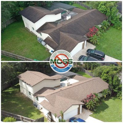 Roof Cleaning and LOOK at that POOL deck!
What a drastic change!  
Wouldn't you agree?