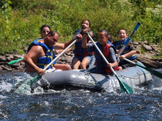 Hanging with friends on a raft in the Lehigh River Gorge