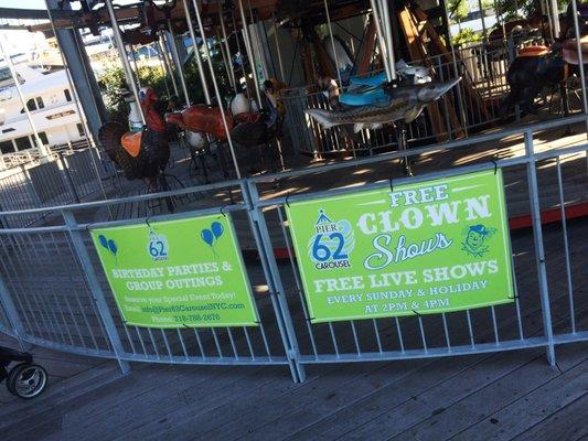 Signage for parties and the free clown show. At least I now know why the mayor is late everywhere, he's giving free shows!