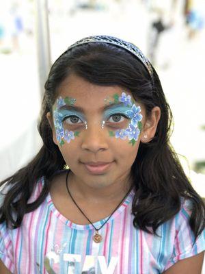 "Please, a pretty blue & white mask" to go with her white party dress, mom said.