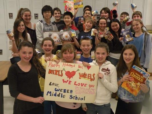 Schools love helping Homeless and Needy Families. This picture shows Weber Middle School kids helping us.