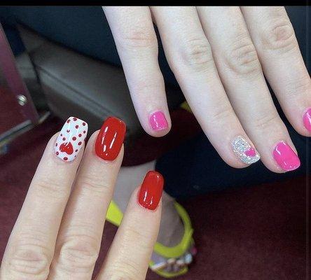 Annie and Caitlyn did my mom and I's Valentines Day Nails! They do beautiful acrylics and designs