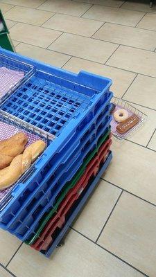 This is how they store the donuts when customers come in and they dont have time to put it away