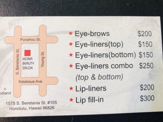 Prices with free retouch for my brows