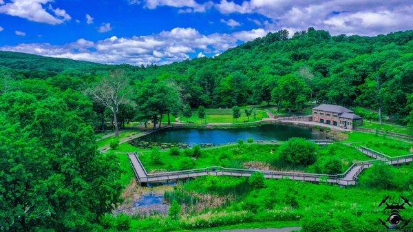 Aerial photo of beautiful Rockwell Park in Bristol, CT.