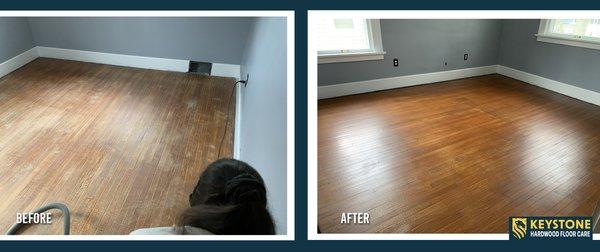 Severely neglected floors improved with wood floor refinishing service