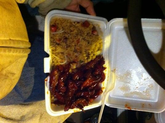 Boneless spare ribs and pork fried rice