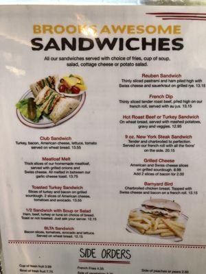 Sandwich menu