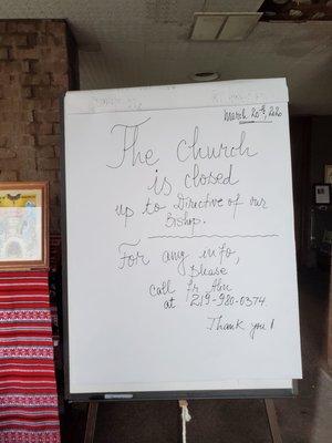 Covaid 19 message that church is closed temporarily.