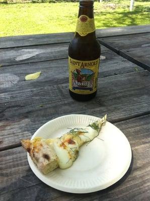 Roasted fennel pizza paired with a St Arnold beer.