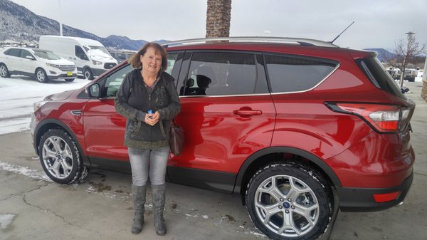 Nancy Berry in front of her brand new Ford Escape!