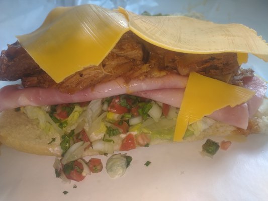 Cuban Sandwich
With Pork, Ham, cheese, pico de Gallo and pickles 
$7.99