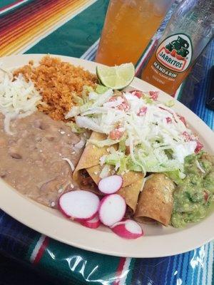 Chicken taquitos with rice and beans including the works!:)