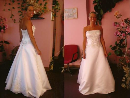 Sharin - Wedding Gown Alterations - 2 layer, beading with design on top and back. Multiple layered wedding gown.