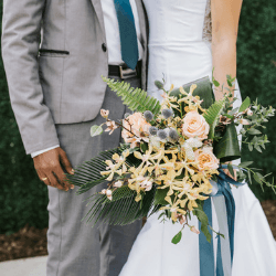 Morilee gown and gorgeous florals.