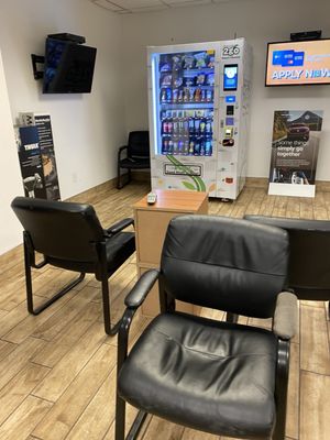 Worn furniture, uninteresting vending machine