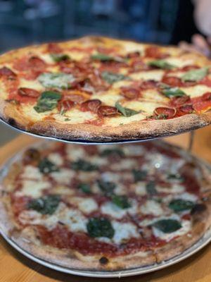 East Coast Pie on top, Margherita on bottom