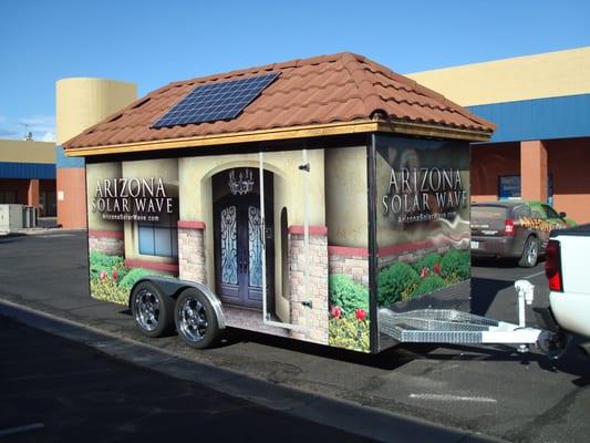 Our Trade Show trailer... fully self contained with Solar PV, A/C, Solar Hot Water, Audio & Video.