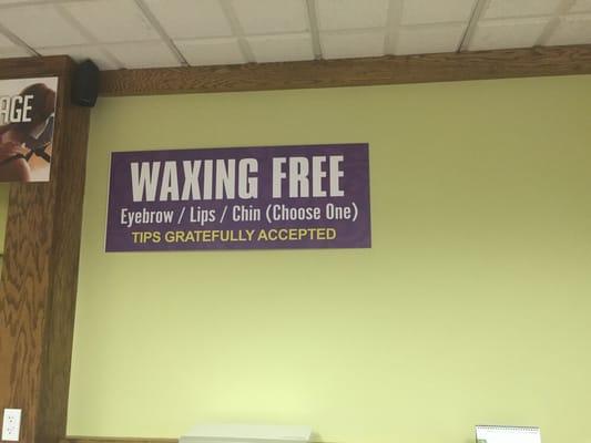 Free wax with a paid service. This special is good until October 2015!