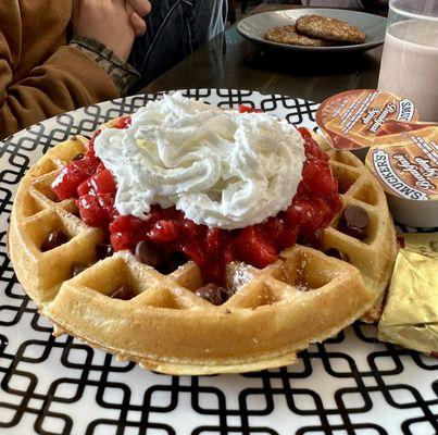 Strawberry Chocolate Chip Waffle. Share it--easily feeds two!