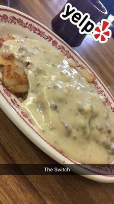 The Switch - 1/2 order biscuits and gravy American fries bout $6