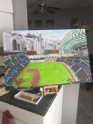 24x36 Minutemaid Astros Park Downtown Houston TX acrylic paint original canvas!