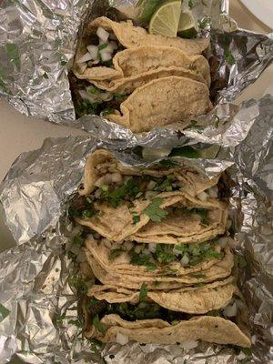 (Top to bottom) Taco de Carne Asada, Taco de Barbacoa, 4 Tacos de Lengua