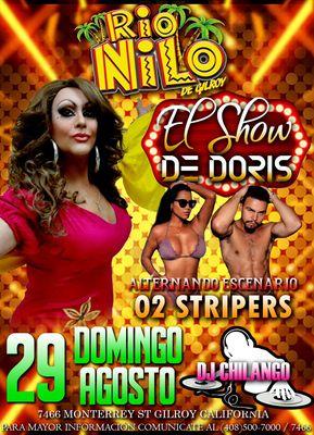 ESTE DOMINGO 29 DE AGOSTO EN EL RIO NILO DE GILROY SE PRESENTA EL SHOW DE DORIS Y COMPARTIENDO ESENARIO DOS STRIPES