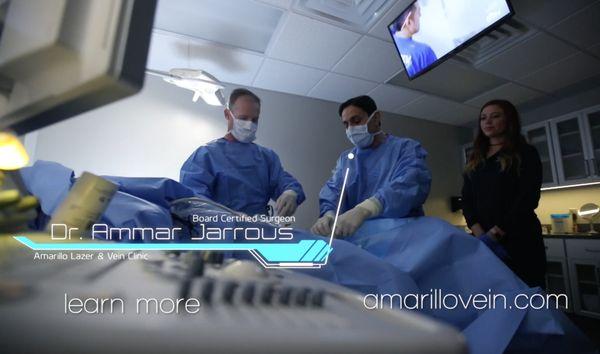 Board certified surgeon Dr. Jarrous performing vein ablation