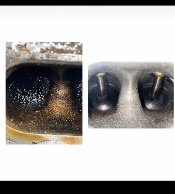 Volkswagen intake valve cleaning, before & after.