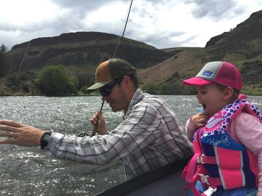 Family fly fishing day on the Deschutes River near Bend, Oregon.