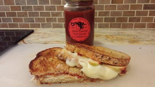 Brie and apple grilled cheese with Orange-Cranberry Sauce!!