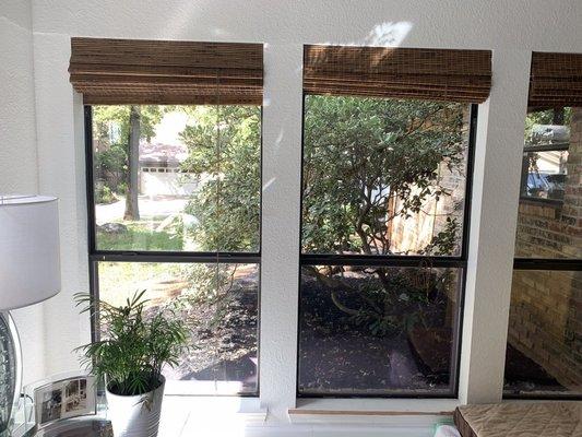 The new window in the living room. The top left window glass was replaced because the seal from the 1984 or 1991 window glass broke.