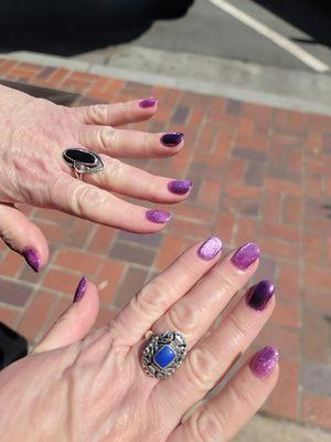 Builder gel nails with purple cateye gel polish