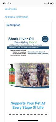 Shark liver oil. Harvested from non- endangered species.