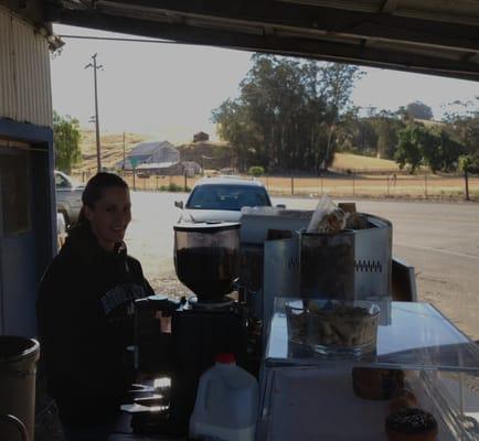 Looking East from under a shade structure while a fabulous cappuccino gets made.