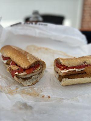 Chicken cutlet, fresh mozzarella and roasted peppers with balsamic.