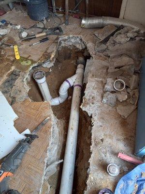 Under ground sink line repair.