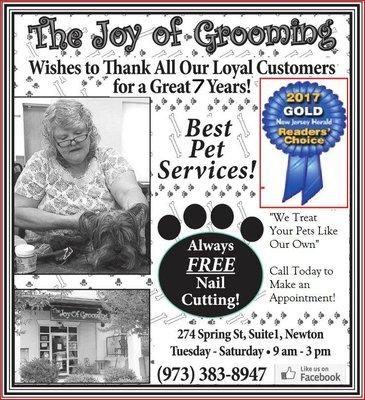 Voted Area's Best Pet Services 2017!