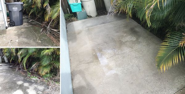 Before and after photos of a house in Tampa with about 15 years of grime build up!