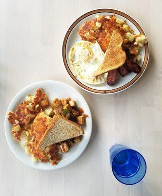 Top: 2 Egg Special Bottom: Tofu Skillet (Vegan) Yum!