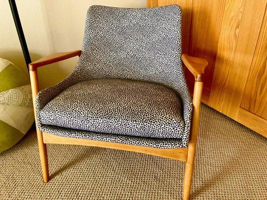 60 year-old chair utterly transformed by Nathan's repair and reupholstery work. We love it.