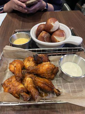 Buffalo wings; pretzel bites