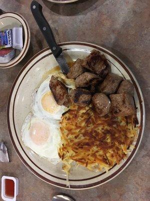 Steak Tips and Eggs