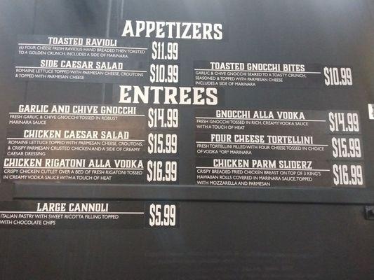 Menu with prices