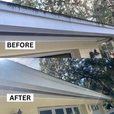 Before and after pressure washing the fascia.